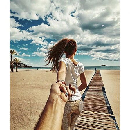 Canvas Sahilde Aşk Sayılarla Boyama Seti  Kasnaklı 40 x 50 cm