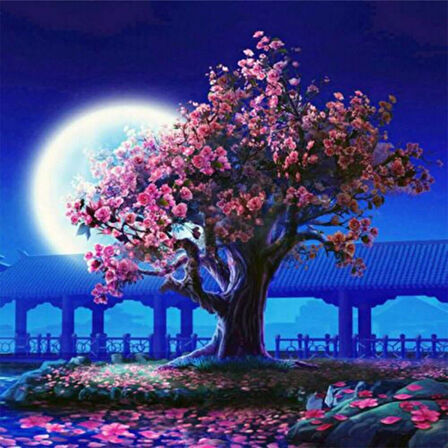 Canvas Baharda Dolunay Sayılarla Boyama Seti  Kasnaklı 40 x 50 cm