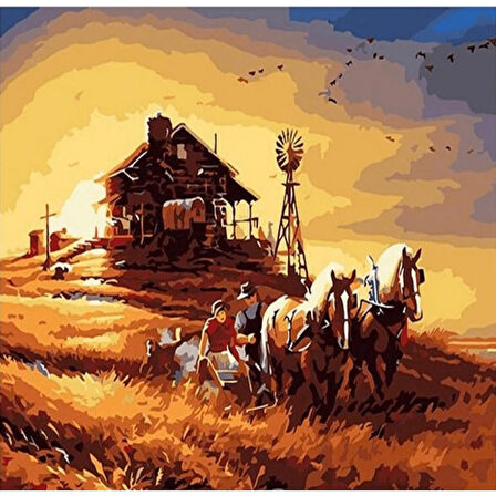 Canvas Başak Tarlası Sayılarla Boyama Seti  Kasnaklı 40 x 50 cm