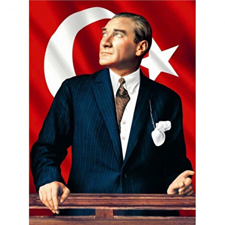 Canvas Atatürk ve Bayrak Sayılarla Boyama Seti  Kasnaklı 40 x 50 cm