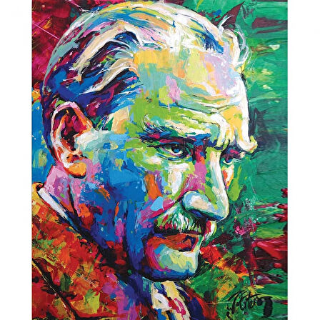 Canvas Renkli Atatürk Sayılarla Boyama Seti  Kasnaklı 40 x 50 cm