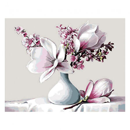 Canvas Beyaz Manolya  Sayılarla Boyama Seti  Kasnaklı 40 x 50 cm