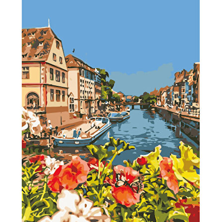 Canvas Kanal Çiçekleri Sayılarla Boyama Seti  Kasnaklı 40 x 50 cm