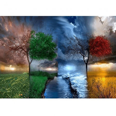 Canvas Dört Mevsim Sayılarla Boyama Seti  Kasnaklı 40 x 50 cm
