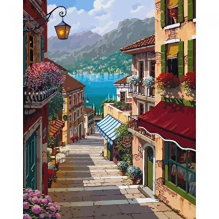 Canvas En Güzel Sokak Sayılarla Boyama Seti  Kasnaklı 40 x 50 cm