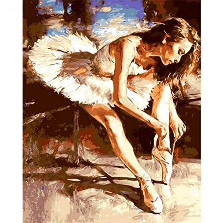 Canvas Balerin Hazırlanırken Sayılarla Boyama Seti  Kasnaklı 40 x 50 cm