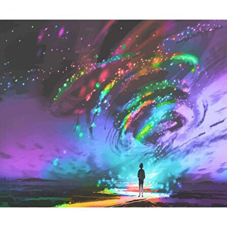 Canvas Kuzey Işıkları ve Çocuk Sayılarla Boyama Seti  Kasnaklı 40 x 50 cm