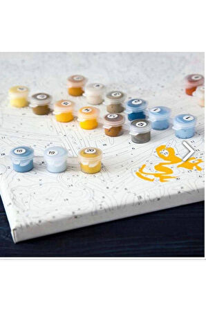 Canvas Kuzey Işıkları ve Çocuk Sayılarla Boyama Seti  Kasnaklı 40 x 50 cm