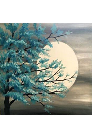 Canvas Dolunay Manzarası Sayılarla Boyama Seti   Kasnaklı 40 x 50 cm