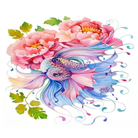 Canvas Beta Balığı ve Çocuklar Sayılarla Boyama Seti  Kasnaklı 40 x 50 cm