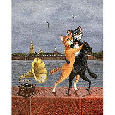 Canvas Kedilerin Dansı Sayılarla Boyama Seti  Kasnaklı 40 x 50 cm