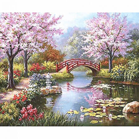 Canvas Pembe Orman Sayılarla Boyama Seti  Kasnaklı 40 x 50 cm