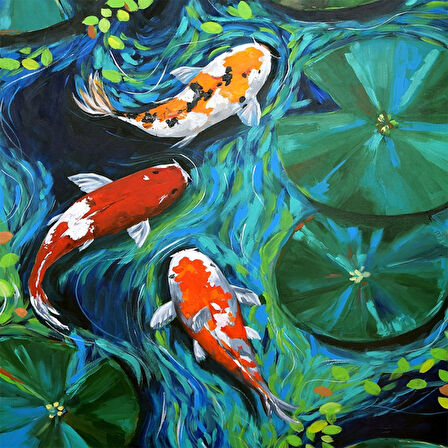 Canvas Renkli Balıklar Sayılarla Boyama Seti  Kasnaklı 40 x 50 cm