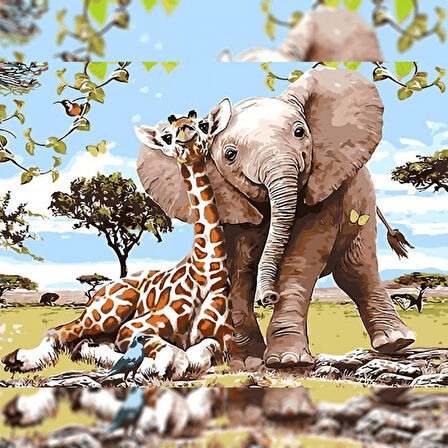 Canvas Safari Gezisi Sayılarla Boyama Seti  Kasnaklı 40 x 50 cm