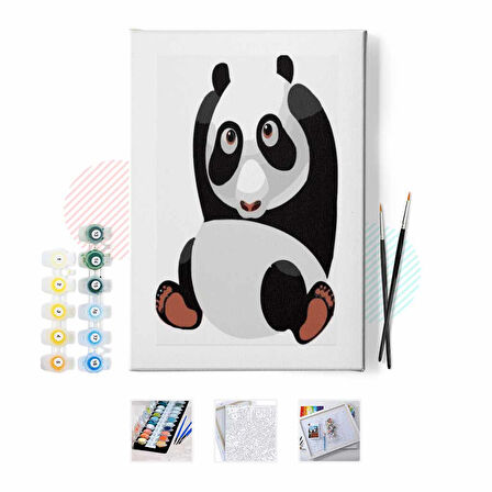 Canvas Uykulu Panda Sayılarla Boyama Seti  Kasnaklı 40 x 50 cm