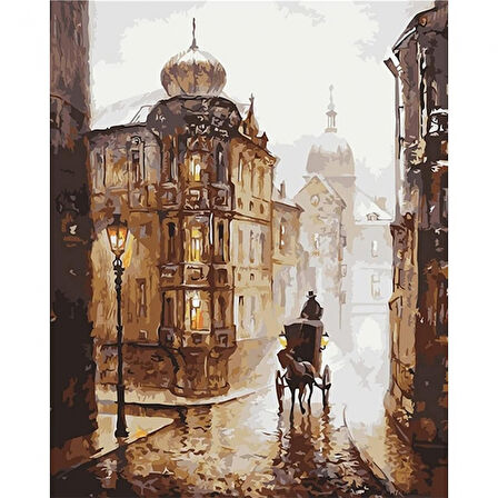 Canvas Sokaklar ve Fayton Sayılarla Boyama Seti  Kasnaklı 40 x 50 cm