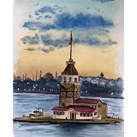 Canvas Kız Kulesi 3 Sayılarla Boyama Seti  Kasnaklı 40 x 50 cm