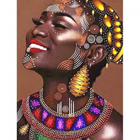 Canvas Afrikalı Güzel 8 Sayılarla Boyama Seti  Kasnaklı 40 x 50 cm