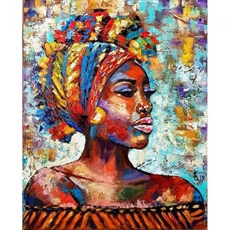 Canvas Afrikalı Güzel 9 Sayılarla Boyama Seti  Kasnaklı 40 x 50 cm