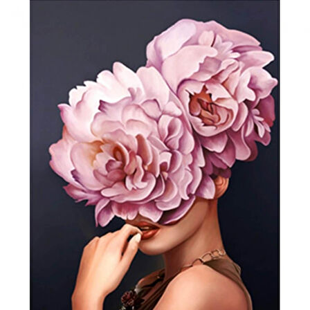 Canvas Çiçek Kadın 10 Renkli Sayılarla Boyama Seti  Kasnaklı 40 x 50 cm