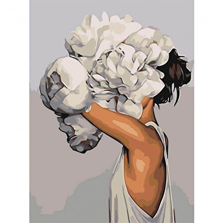 Canvas Çiçek Kadın 15 Sayılarla Boyama Seti  Kasnaklı 40 x 50 cm
