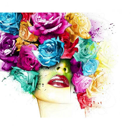 Canvas Çiçek Kadın 26 Sayılarla Boyama Seti  Kasnaklı 40 x 50 cm