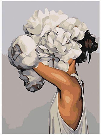 Canvas Çiçek Kadın Sayılarla Boyama Seti  Kasnaklı 40 x 50 cm