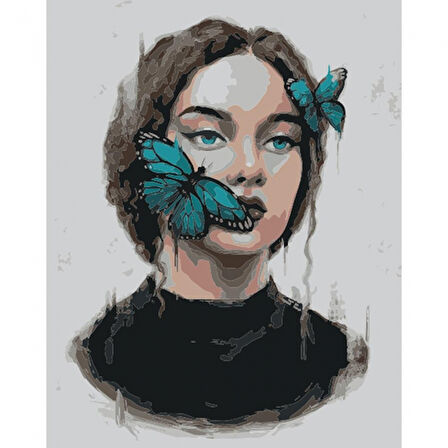 Canvas Kadın Kelebek Sayılarla Boyama  Seti  Kasnaklı 40 x 50 cm