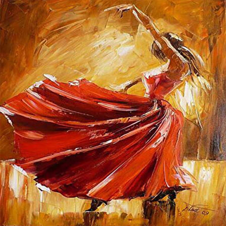 Canvas Kırmızı Elbiseli Kadın ve Büyüleyici Dansı Sayılarla Boyama Seti  Kasnaklı 40 x 50 cm
