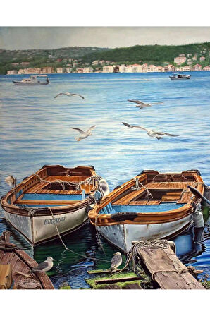 Canvas Kayıklar Ve Martılar Sayılarla Boyama Seti   Kasnaklı 40 x 50 cm