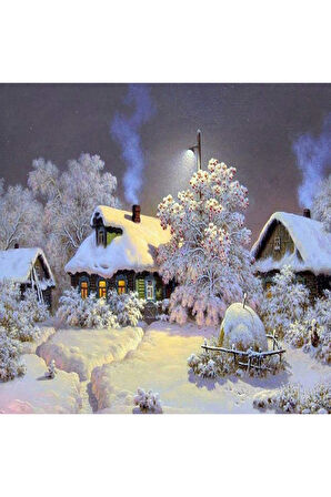 Canvas Kış Gelince Sayılarla Boyama Seti   Kasnaklı 40 x 50 cm