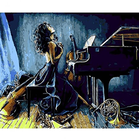 Canvas Müzik ve Kadın Sayılarla Boyama Seti  Kasnaklı 40 x 50 cm