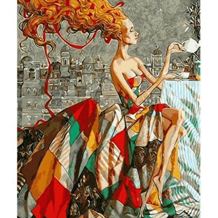 Canvas Renkler ve Kadın Sayılarla Boyama Seti  Kasnaklı 40 x 50 cm