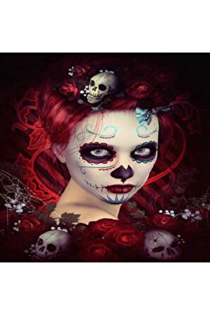 Canvas Kırmızı Kafatası Sayılarla Boyama Seti   Kasnaklı 40 x 50 cm