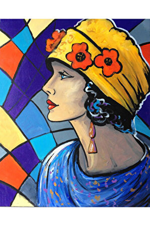 Canvas Sarı Şapkalı Sayılarla Boyama Seti   Kasnaklı 40 x 50 cm