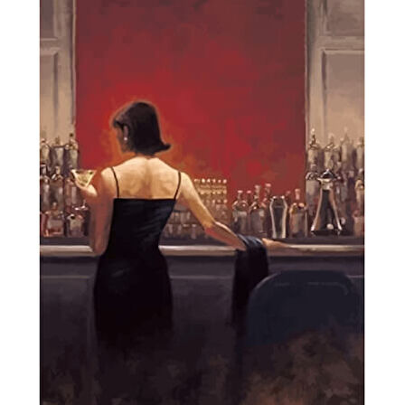 Canvas Bardaki Kadın Sayılarla Boyama Seti  Kasnaklı 40 x 50 cm