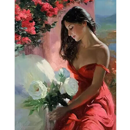 Canvas Bir Kadının Hatırası Sayılarla Boyama Seti  Kasnaklı 40 x 50 cm