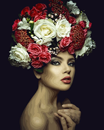 Canvas Kadının Çiçek Duruşu 3 Sayılarla Boyama Seti Kasnaklı 40 x 50 cm