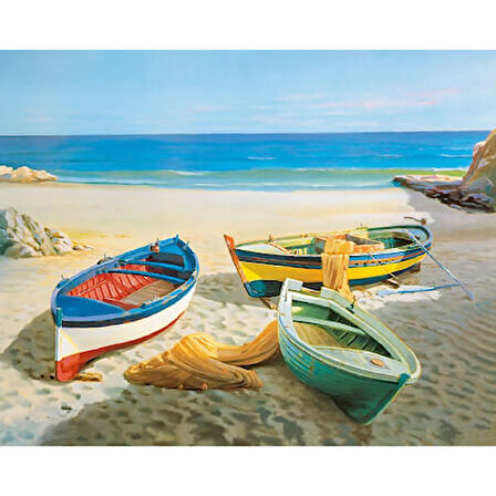 Canvas Kumsalda Sandallar Sayılarla Boyama Seti  Kasnaklı 40 x 50 cm