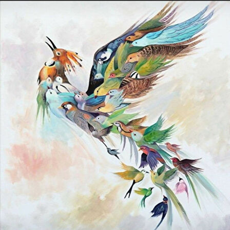 Canvas Simurg Kuşu Sayılarla Boyama Seti  Kasnaklı 40 x 50 cm