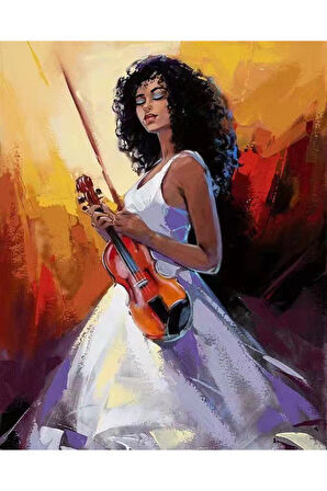 Canvas Huzurlu Kemancı Sayılarla Boyama Seti   Kasnaklı 40 x 50 cm