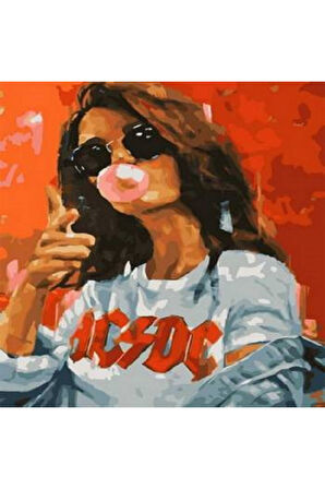 Canvas Rockçı Kız Sayılarla Boyama Seti   Kasnaklı 40 x 50 cm