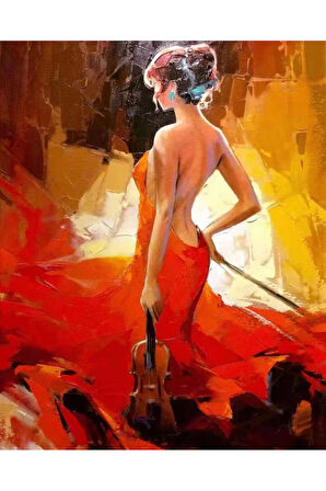 Canvas Zarif Kemancı Sayılarla Boyama Seti   Kasnaklı 40 x 50 cm