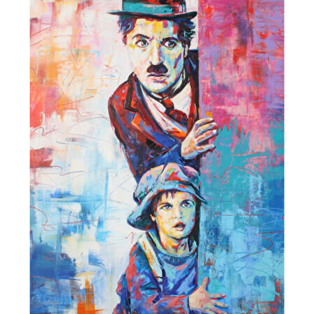 Canvas Charlie Chaplin Efsanesi Sayılarla Boyama Seti  Kasnaklı 40 x 50 cm