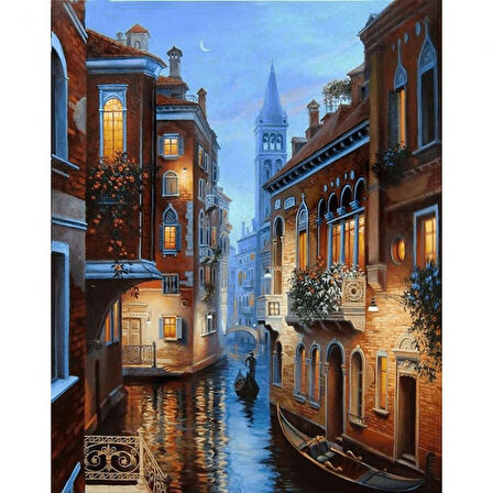 Canvas Aşıklar Şehri Venedik Sayılarla Boyama Seti  Kasnaklı 40 x 50 cm