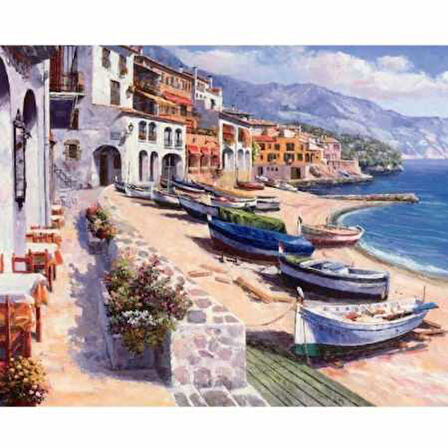 Canvas İtalya Kıyıları Sayılarla Boyama Seti   Kasnaklı 100 x 140 cm