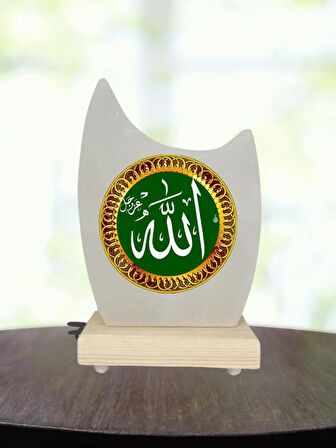 Dekoratif Çankırı Kaya Tuzu Masa Ve Gece Lambası Plaket Modeli Allah Lafzı Baskılı