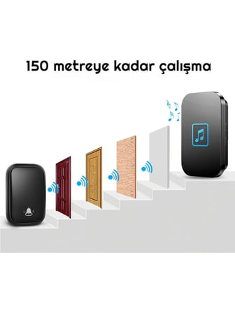 Luve Store Kablosuz Kapı Zili Pilsiz Butonlu 150 Metre Menzilli 60 Melodili 5 Ses Seviyeli IP44 Siyah