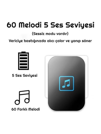 Luve Store Kablosuz Kapı Zili Pilsiz Butonlu 150 Metre Menzilli 60 Melodili 5 Ses Seviyeli IP44 Siyah