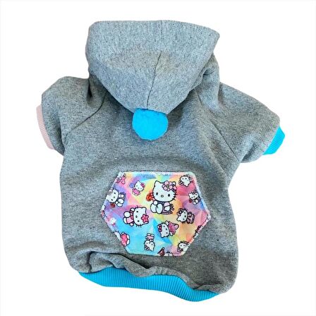 Kitty Grey Kapsonlu Sweatshirt Kedi Süeteri Kedi Kıyafeti 